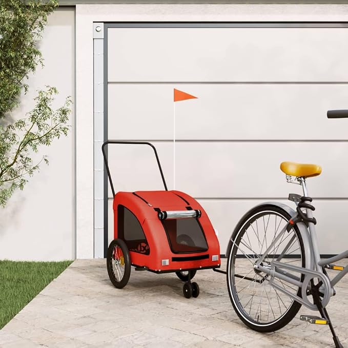 Pet Bike Trailer for Small Dogs, Foldable Bicycle Cargo Trailer with Iron Frame and Oxford Fabric, Includes Mesh Windows, Reflectors and Flag for Safety