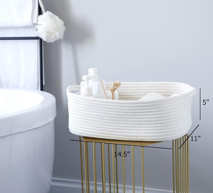 Woven Cotton Rope Storage Basket, Cube Changing Table Organizer for Closet Towels, Baby Nursery Bin, Small Dog Cat Toy Box, Gift Baskets empty (White)