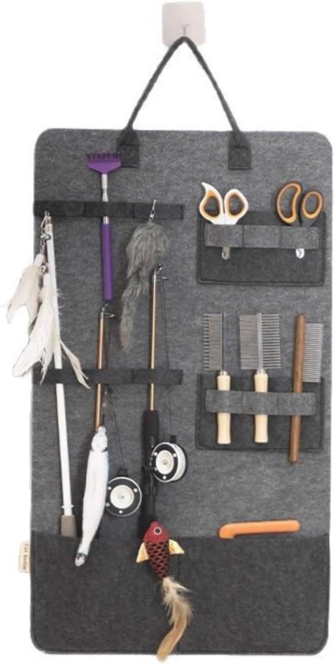 Cat Toy Storage Hanging Bag, Cat Teaser Toy Wand Toy Holder Pet Storage Box Organizer(Grey)