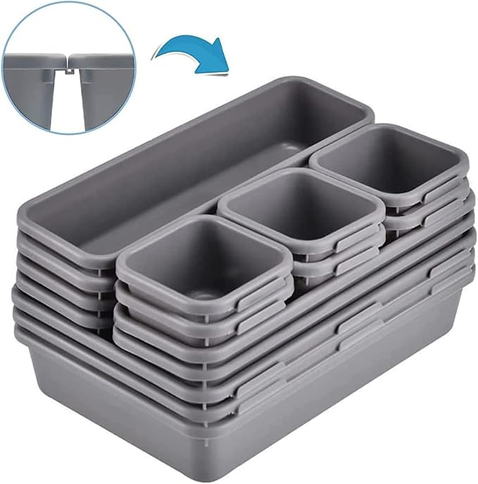 Kutesna 15 PCS Interlocking Desk Drawer Organizer Separator for Office,Bathroom,Kitchen,Makeup（Black） (Pack of 3)