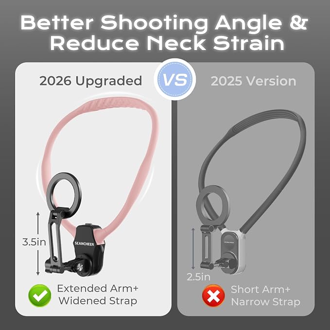 【2026 Extended Long】 Magnetic Neck Mount for Phones,Neck Phone Holder | 27.6"Hands Free Pov Phone Holder Chest Mount for iPhone17–12 & Android,Go Pro DJI,Camera Shoulder Supports