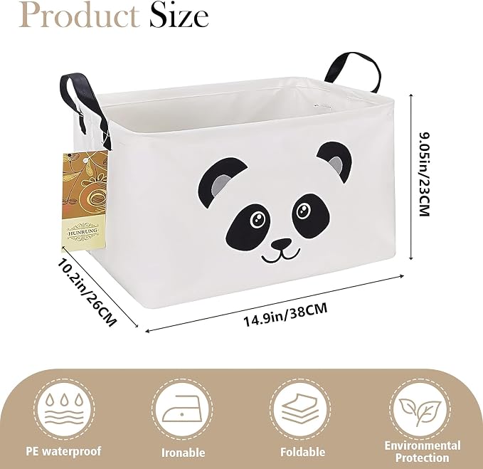 Rectangle Foldable Storage Basket Handles For Home, Panda | Waterproof reinforced handles, perfect for shelf use, organizes clothes, daily items and pet supplies