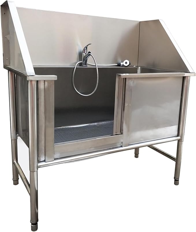 Stainless Steel Professional Pet Dog Grooming Bath Tub,Large Dog Bathtub Dog Bathing Station for Home,Pet Washing Station Sink Shower,Small Dog Washing Station,Sliding Door,120cm/47in