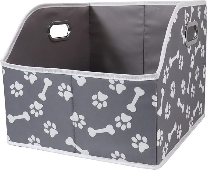 Large Dog Storage Bin, Foldable Trapezoid Box with Handles | Canvas Fabric,Large Capacity, for Pet Supplies,Pet Organizer Basket, Sturdy Metal Handles ,Easy Carry-BonePaw