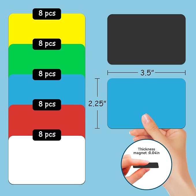 2.25x3.5 Label Magnets Dry Erase Card,Magnetic Labels for Storage and Organization,Easy Wipe Magnetic Racking Tape Strips for Shelves and Warehouses Adheres to Any Steel Surface,40PCS（White）