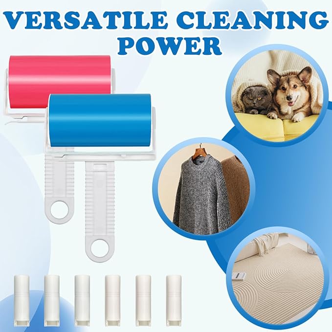 8 PCS Pet Hair Remover Washable Lint Rollers，Adhesive Lint Rollers,Reusable Lint Rollerss 2 Large and 6 Small, for Traveling Pet Clothes Car (Blue, Red)