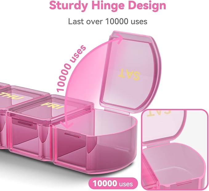 Large Pill Organizer Weekly - 7 Day Compartments with Easy-Open Design | SHIJOINYU XL Pill Box with High-Capacity, Daily Medicine Pill Organizer for Vitamins, Supplements, Fish Oils