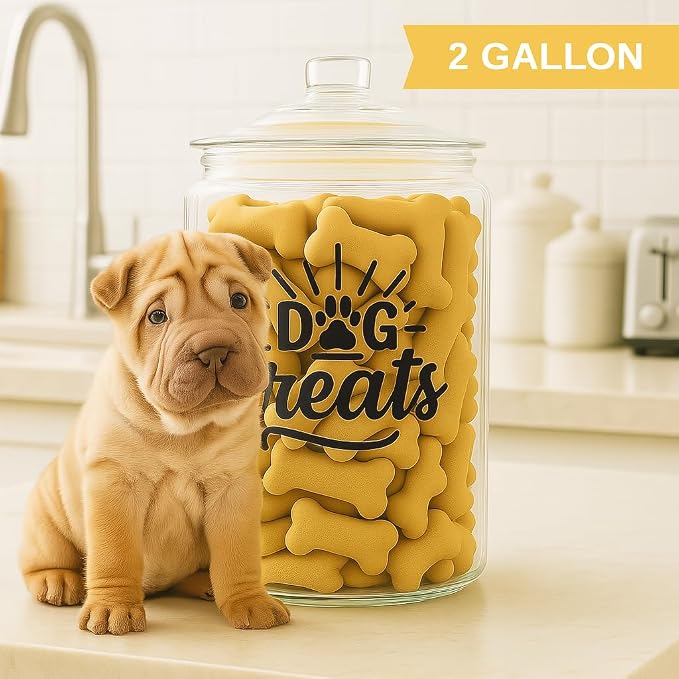 2-Gallon Dog Treat Container Airtight – Large Glass Jar for Countertop, Stylish Dog Treats Container & Dog Cookie Jar, Perfect Dachshund Accessories & Dog Treat Storage