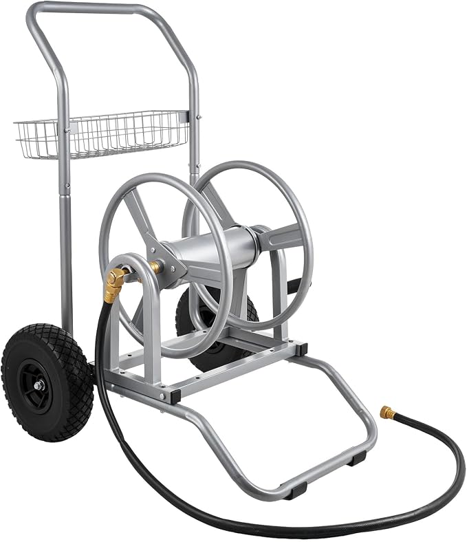 VEVOR Hose Reel Cart, 200/300ft High-Pressure Garden Hose Cart, Hoses Reel Carts with Two Wheels, Handle & Heavy-Duty Mesh Storage Basket, Dual-Purpose Portable Hoses Reels for Garden, Car, Pet