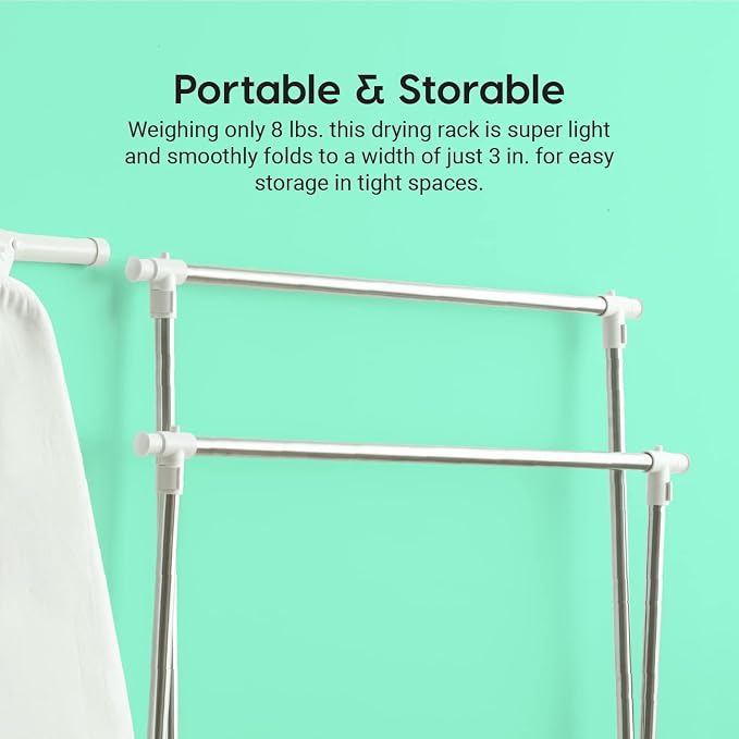 IRIS USA Foldable Drying Rack with Extendable Rods for Large Laundry Loads, Clothes Drying Rack, Freestanding Foldable Laundry Rack, Anti-Skid Feet, Portable and Storable, Silver | Expands drying space for laundry with adjustable rods and foldable conv...