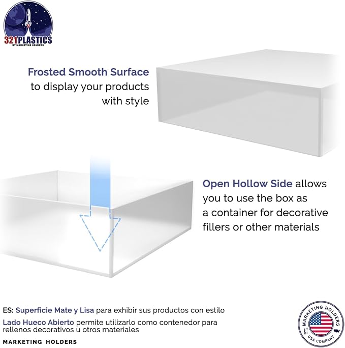 Acrylic Display Box with One Open Side 6.75" x 6.75" x 2 No Lid Versatile Frosted Plexiglass Merchandise Storage Bin or Retail Product Riser by Marketing Holders