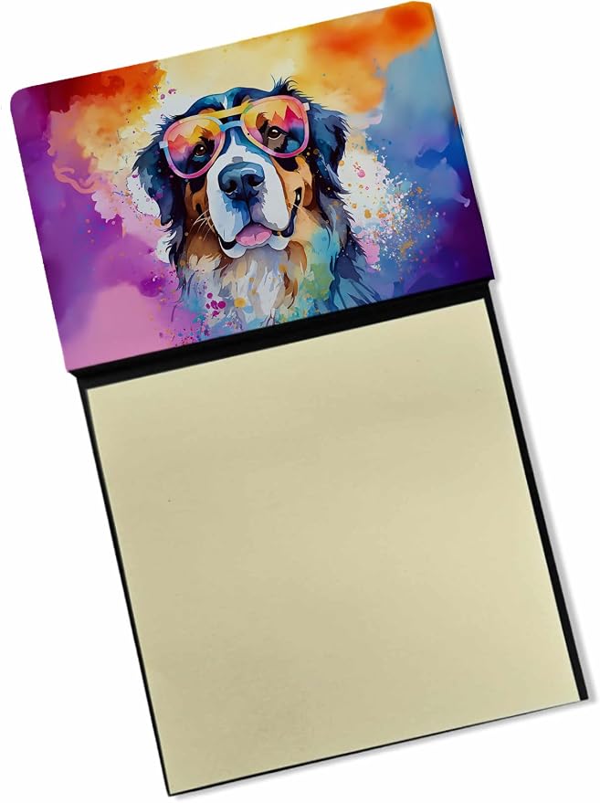 Caroline's Treasures Bernese Mountain Dog Hippie Dawg Sticky Note Holder Refillable Dispenser Self-Sticky Note Pads, Memo Pads Blank Desk Accessories