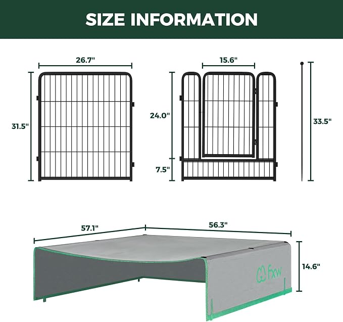 FXW Rollick Dog Playpen with Sun Shade, 32"H, 16 Panels | Heavy-Duty & Easy setup Play Area, UPF 50+ Cover Blocks 98% of UV Rays, For Small & Medium Dogs, Patented
