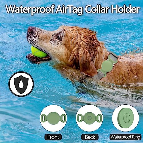 Waterproof Dog Collar with Airtag (1st & 2nd Gen) Holder, 1 Pack | Lightweight Silicone Hidden AirTag Holder for Dog Collar, Anti-Lost AirTag Case for Pet Cat Dog (Green)