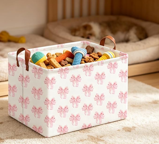 Rectangle Storage Basket,Collapsible Storage Bin,Books Box,Gift Basket(Shimmer Bowknot)