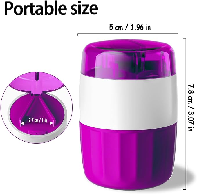 Pill Cutter Splitter for Small and Tiny Pills Vitamins Tablets, Built-in Storage Compartment, Pill Crusher Fine Powder with Stainless Steel Grinding Head,Pills Grinder with Pill Box Organizer (Purple)