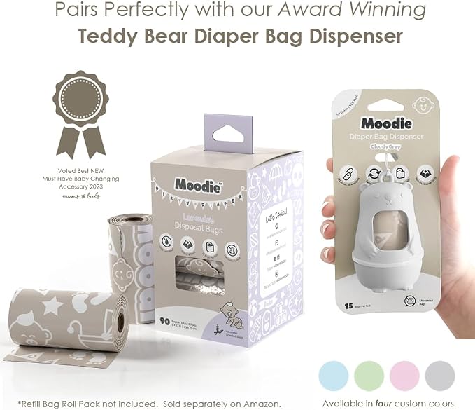 Disposable Diaper Bags (90 BAGS TOTAL) | LAVENDER-SCENTED Dirty Diaper Disposal Baggies (6 Refill Rolls 9 x 13in) | Leak Proof Nappy Trash Bags on the Go | Baby Poop Bags | Travel Diaper Bags