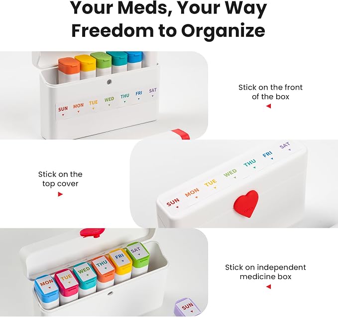 Daviky Weekly Pill Organizer 2 Times a Day, 7 Day AM PM Travel Pill Box | 14 compartments for 7-day AM PM use, compact and travel-friendly, with clear labels and secure storage for pills and vitamins