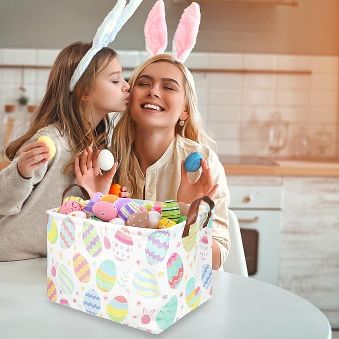 FXOLCSHE Rectangular 3pack Easter basket,Easter basket empty,Kids Toy Storage Basket for baby Bedroom,Toy Gift Organizerm,Kids Storage Bin,Easter gift box(Cute Easter egg)