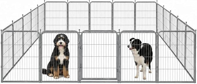 Dog Play Pen for Outdoor Use - 32'', 20 Panels for Small and Medium Size Dogs - Portable Playpen Pet Fence for RV, Camping, and Yard - Heavy Duty Kennel w/Grey Rust Resistant Coating