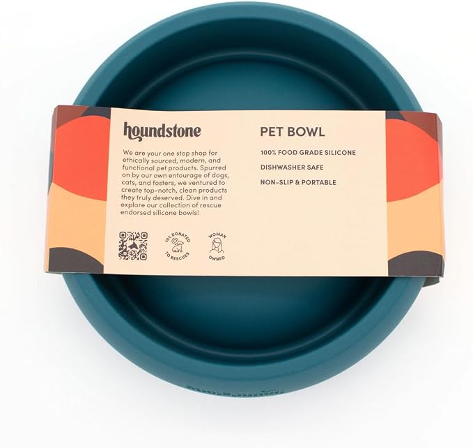 Houndstone Silicone Dog Bowl, BPA Free, 1 Cup Capacity, Non-Slip Base, Dishwasher Safe (Caribbean Seas)