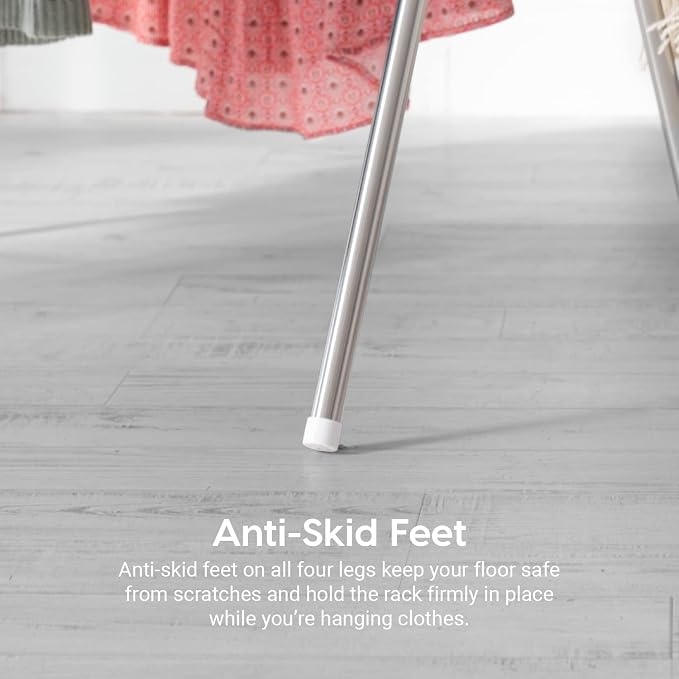 IRIS USA Foldable Drying Rack with Extendable Rods for Large Laundry Loads, Clothes Drying Rack, Freestanding Foldable Laundry Rack, Anti-Skid Feet, Portable and Storable, Silver | Expands drying space for laundry with adjustable rods and foldable conv...