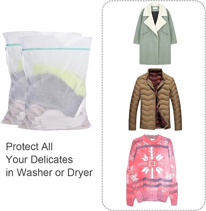 OTraki Mesh Laundry Bag for Delicates 2 Pack Garment Wash Bag 24 x 32 inch Zippered Large Washing Machine Bags for Sweater Dirty Clothes Washer College Dorm Organizer Don't Drying, Melting 140-176℉ | Zippered Washing Machine Bags for Sweater Dirty Clot...