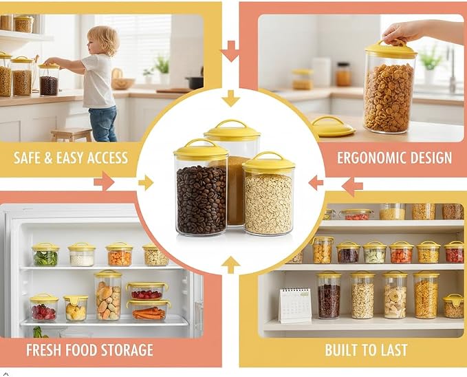 Reston Lloyd Food Storage Containers, BPA Free Airtight Canisters for Cereal, Pasta, Sugar, Coffee, Flour, Cookies, Loose Tea, for Kitchen Organization, Set of 3, White