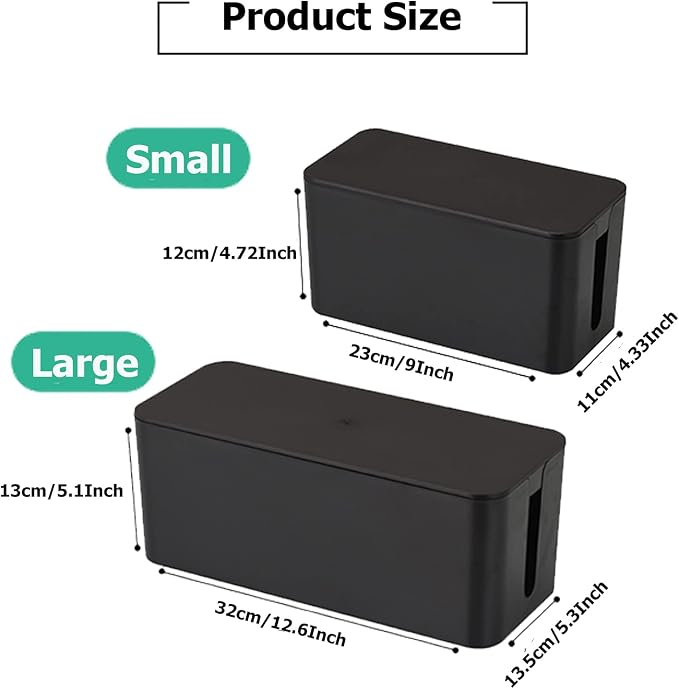 Cable Management Box,Power Cover Surge Protector for Desk Large Black | Cable Organizer Box to Hide Wires,Power Strip Storage, Router Organizer, Desktop Tidy,Surge Protector