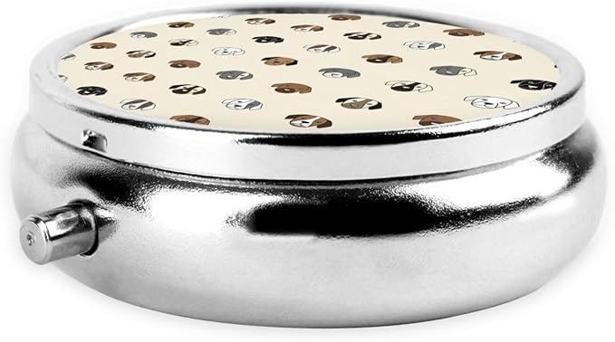 Portable Pill Organizer, Pitbull Heads Round Cute Container, Mini Case for Vitamins, Travel Holder Purse Use for Women