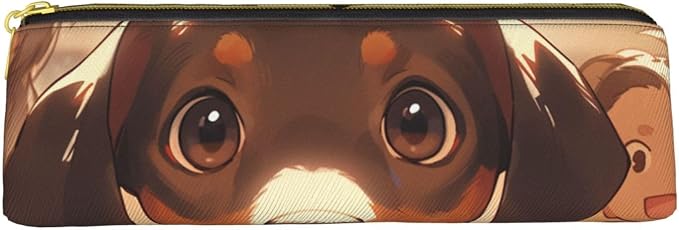 Dachshund Weiner Pet Dogs Print Pencil Case Leather Pen Bag Pencil Pouch Lovely Stationery Bag Portable Cosmetic Bag Zipper Organizer Bag