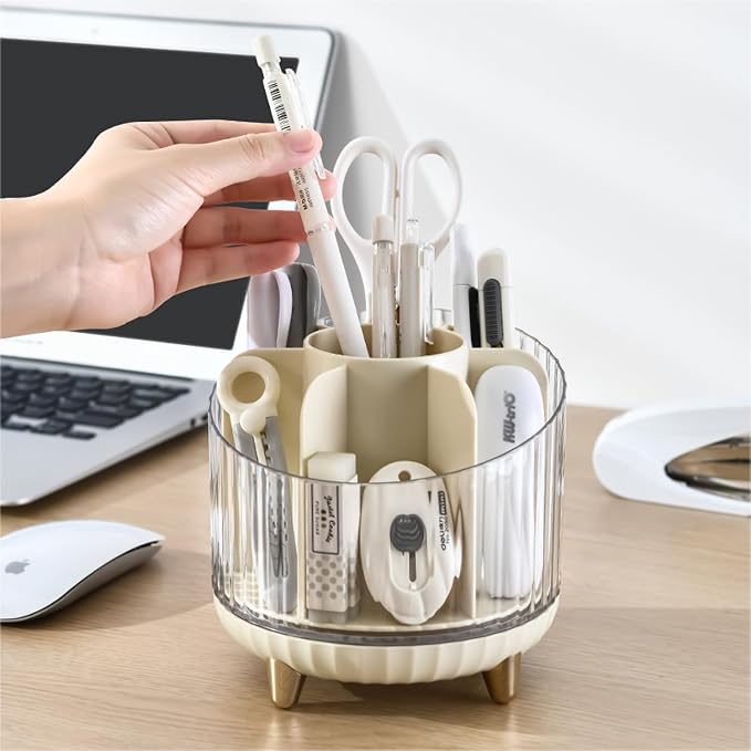 Rotating Pencil Holder, Desk Organizer with Multi-Compartment Design-Stylish, Functional Storage Solution for Home Offices, Classroom, Art Supplies Storage (Transparent white)