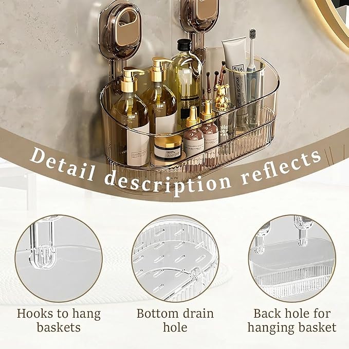 hoehew No-Drill Bathroom Suction Storage Box, Powerful Suction Cup Storage Rack Corrugated Suction Cup Storage Holder Shower Shelf Heavy Duty Shower Kitchen Organizer