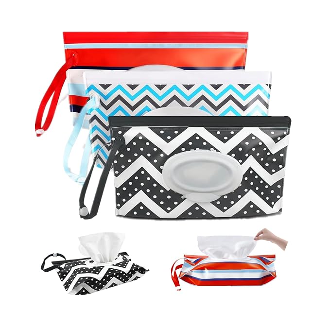 3Pack Baby Wipes Dispenser,Portable Refillable Travel Wet Wipe Pouch,Wipe Container for Bathroom,Car,Travel,Outdoor Camping Sports,Pet Nursery Care,Gifts for Baby Showers of New Parents