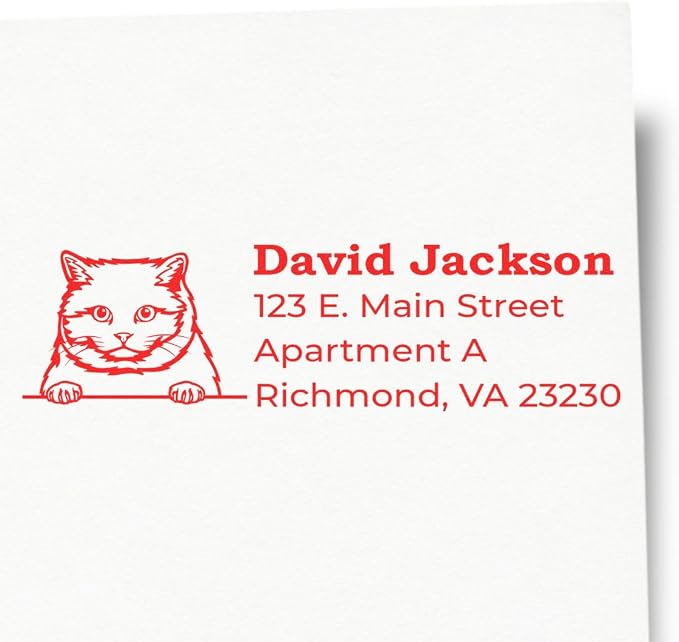 Peeking British Shorthair Cat Wood Handle Address Stamp - Custom Stamper | Personalized Address Stamp British Shorthair Cat. Address Stamp for Pet Sitters. Up to 50 characters per line. Laser-cut.