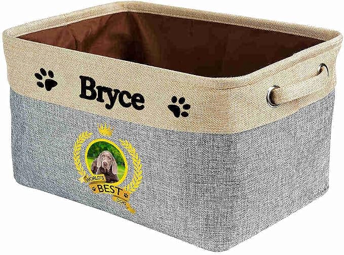 Custom Name Collapsible Dog Toy Storage Basket Bin World's Best Dog Puppy Weimaraner Hound Foldable Pet Toy Box Closet Shelf Baskets Organizer for Bedroom Home Dog Cat with Handles Gray