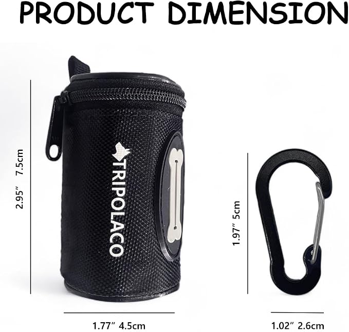 Dog Poop Bag Holder for Leash, Easy Release Doggie Poop Bag Dispenser, Fits Most Standard Poo Bags, Soft Fabric Dog Waste Bag Holder with Carabiner Clip, Compatible with All Leashes, Black