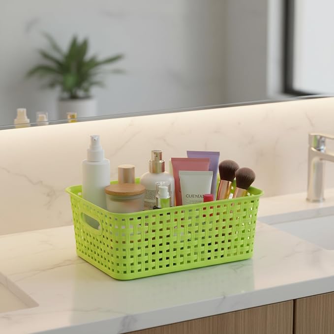 Plastic Storage Woven Basket Bins, 6 Packs