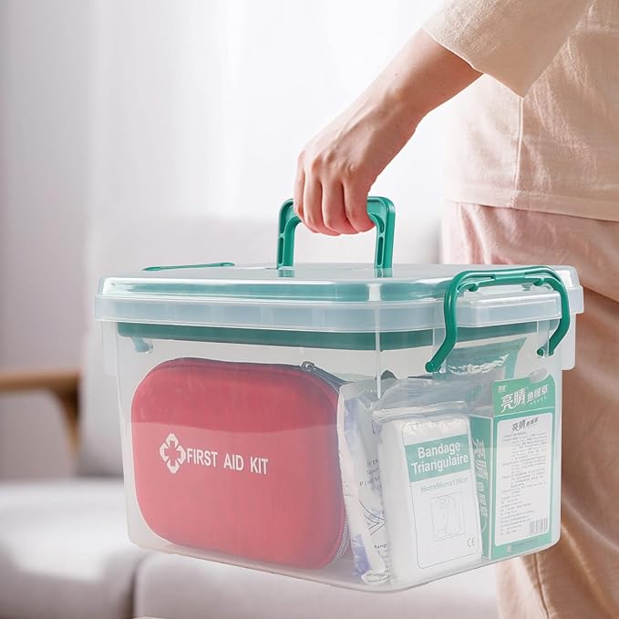 15QT Clear Medicine Organizer Box with Handle, Plastic First Aid Box | Medicine Container with Tray, Thickened Medicine Container Chest, for Home Organization Must, School, Dormitory, Travel, RV