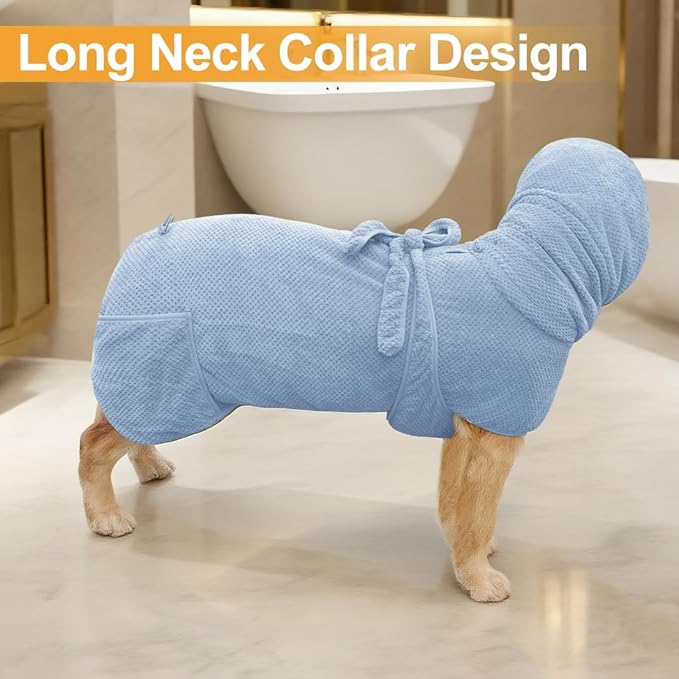Medium to Large Size Dog Bathrobe, Quick Drying Super Absorbent, Warm Dog Towels, Adjustable Hoodies and Belts for Dog Bath Products (Blue Jacquard, 6XL-Fit for 95 to 115 pounds)