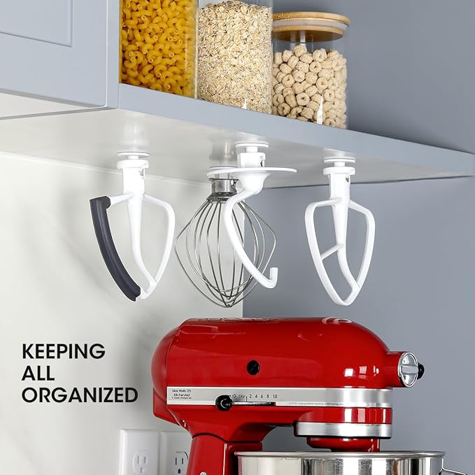 AIEVE 4 Pack Stand Mixer Attachment Holders Compatible with Kitchenaid Mixer Accessories,Flex Edge Beater, Flat Beater, Dough Hooks and Wire Whip Organizer