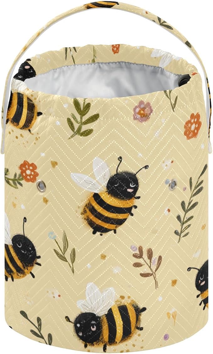 Tatenale Crochet Bag Yarn Bag Knitting Project Bag with Pockets and Handle Portable Yarn Storage Organizer Tangle Free 8.3x11 InchLight Yellow Bees Flowers Dots24