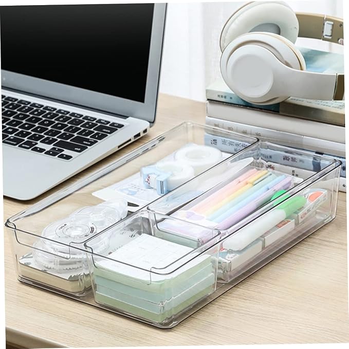 HOMSFOU 2pcs PET Drawer Organizing Boxes Dividers Desktop Storage for Office Supplies Makeup and Sundries for Home and Office Use