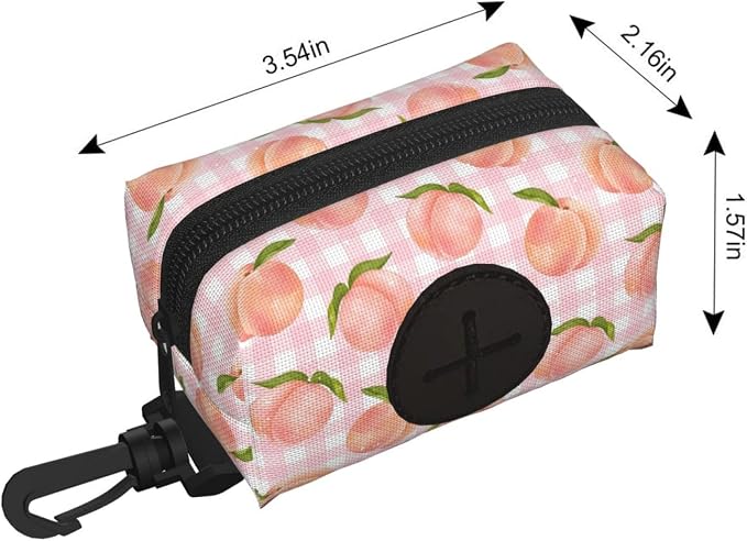 Pink Peach Plaid Pet Waste Bag Dispenser 0.2L | Portable Dog Poop Holder Waste Bag With Zipper Park Doggy Walking Accessory