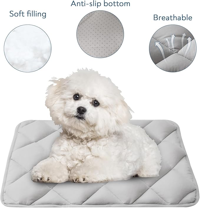 Dog Crate Pad 2 Pack, Soft Dog Crate Mat with Anti-Slip Bottom, Grey | Fits 24 Inch Crate, Machine Washable, Kennel Pad, 24” x 18”