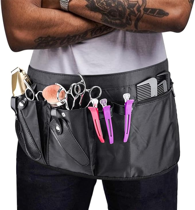 VALICLUD Waist Bag Canvas Hairdresser Scissor Organizer Black | Waterproof Storage Areas, Adjustable Buckle, Simple Appearance for Salon Tools