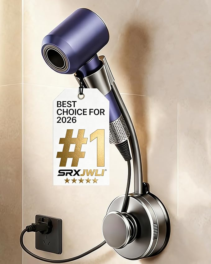 Hands-Free Rotating Hair Dryer Holder Adjustable 360° Swivel Arm Wall Mounted Stand Salon Styling Tool Organizer Flexible Angle Height Universal Attachment Home Travel Pet Grooming Gift Idea(Gray)