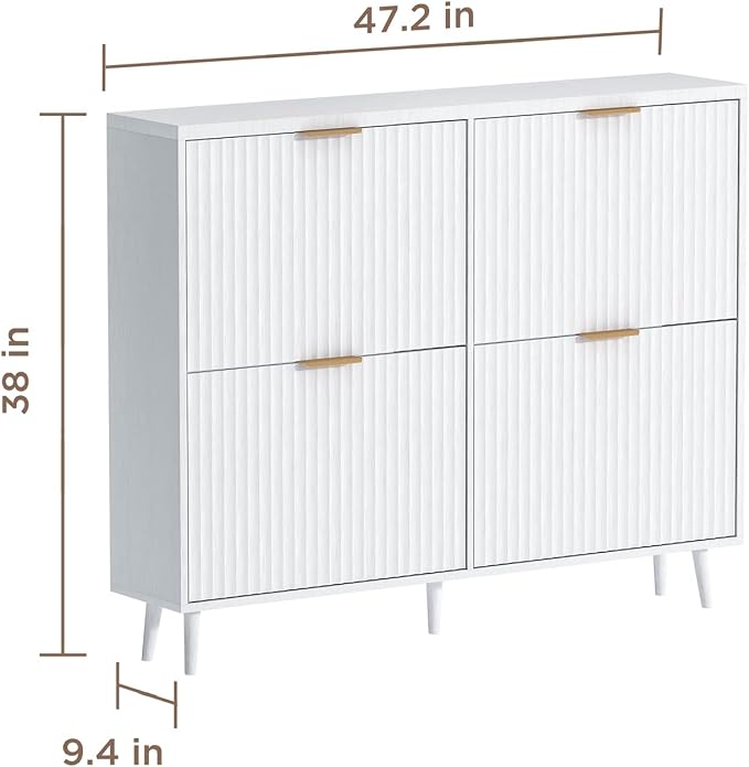 Shoe Cabinet Storage,Modern Freestanding Organizer with 4 Flip Drawers,Narrow Shoe Rack Cabinet for Entryway,White