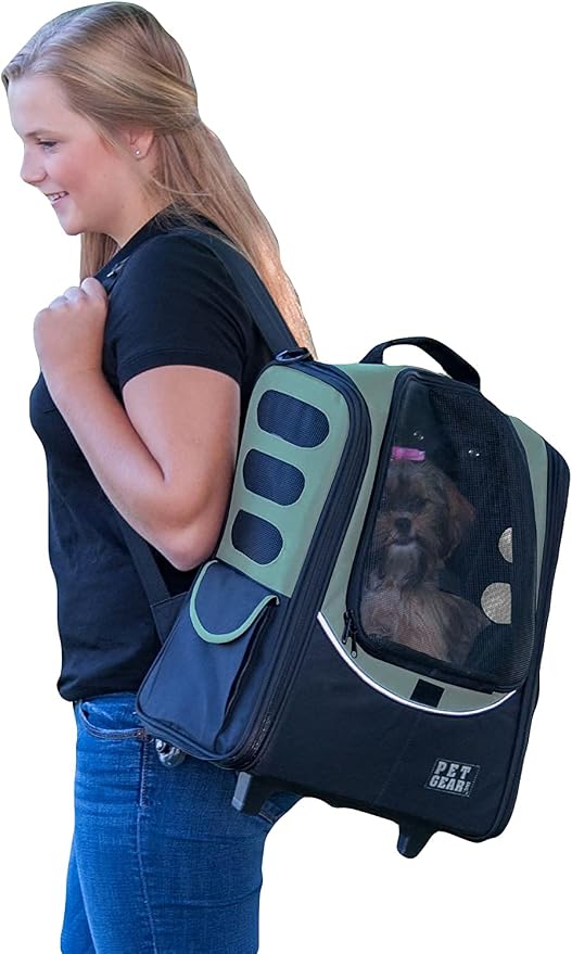 Pet Gear I-GO2 Roller Backpack, Travel Carrier, Car Seat for Cats/Dogs, Mesh Ventilation, Included Tether, Telescoping Handle, Storage Pouch, 2 Models, Available 12 Colors