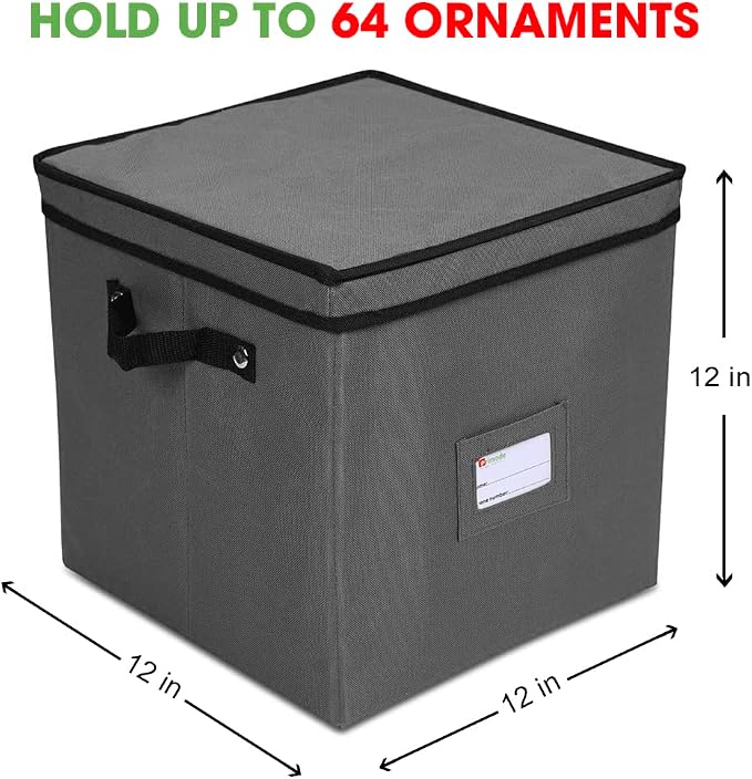 Holiday Ornament Storage Chest, With 4 Trays Holds Up to 64 Ornaments Balls, With Dividers (Gray)